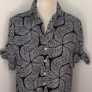 La Mer Luxe black white swirl print midi short sleeve dress XS